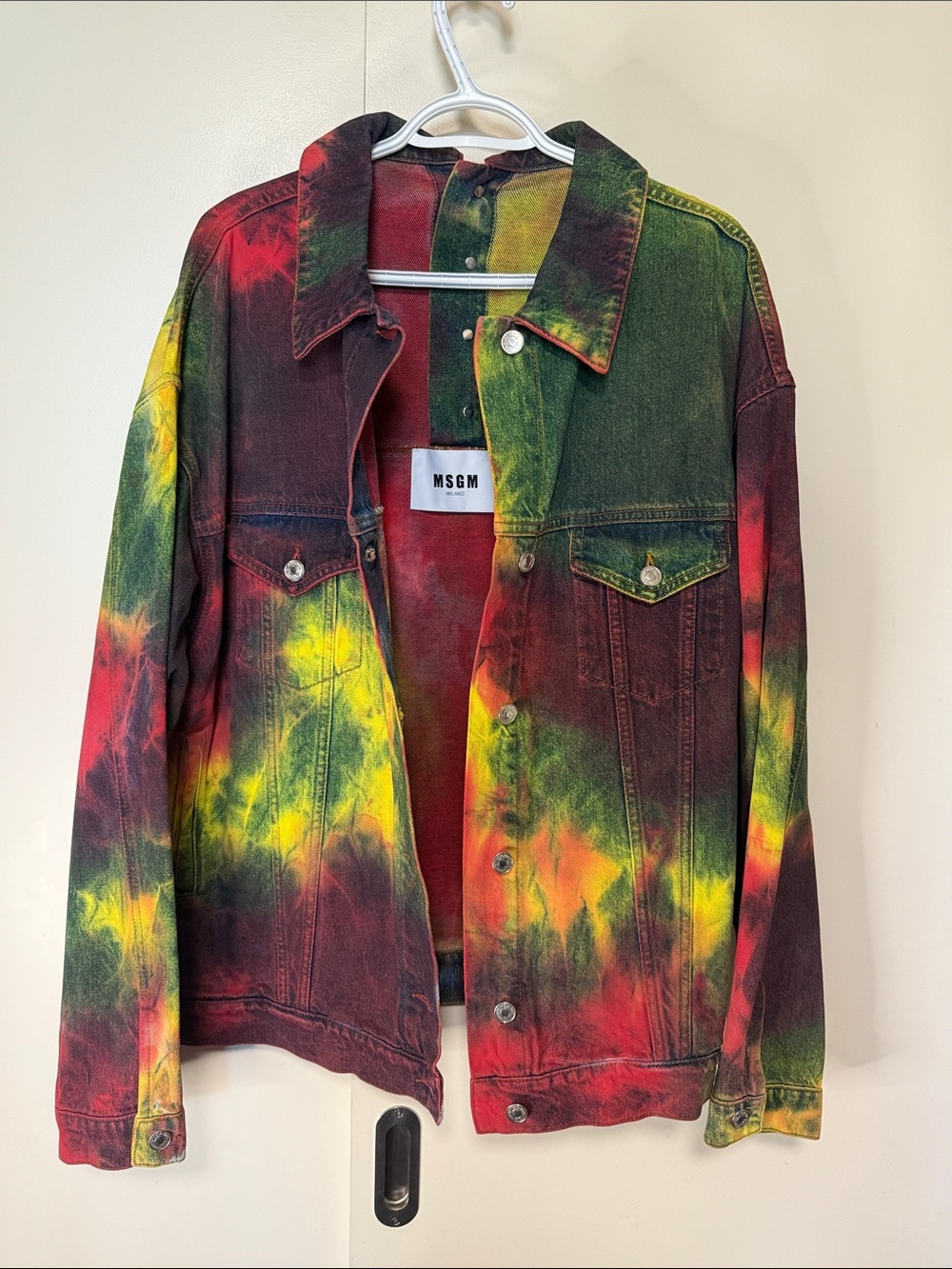 MSGM Multicolor Tie-Dye Denim Jacket - Red, Yellow, Green - Picture 12 of 15